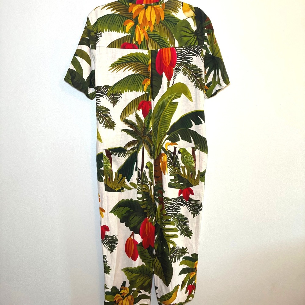 Farm Rio Cocoa Forest Linen Jumpsuit Tropical Resortwear Maximalist Boho Medium - Picture 3 of 9